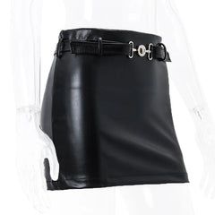 Aiertu Sexy PU Leather Mini Skirt Women Summer High Waist Slim A-line Skirt Female Y2K Vintage All-match Casual Black Aiertu