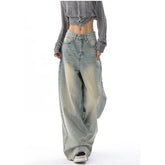 Aiertu American Vintage Y2K Wide Leg High Waist Straight Jeans Pants Women's Casual Baggy Grunge Streetwear Style Denim Trouser Aiertu