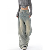 Aiertu American Vintage Y2K Wide Leg High Waist Straight Jeans Pants Women's Casual Baggy Grunge Streetwear Style Denim Trouser Aiertu