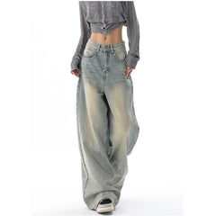Aiertu American Vintage Y2K Wide Leg High Waist Straight Jeans Pants Women's Casual Baggy Grunge Streetwear Style Denim Trouser Aiertu