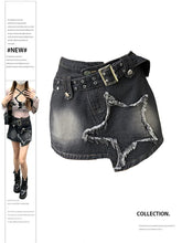 Aiertu Women Black Gothic Denim Skirts Harajuku A-Line Mini Jean Skirt Vintage Y2k Aesthetic Oversize Skirt 2000s Trashy Clothes Summer Aiertu