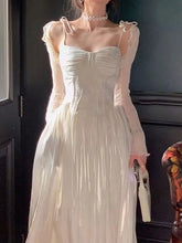 Aiertu Sweet Elegant Vintage Slip Dress Women Folds Design Sexy Long Fairy Dress Female 2024 Autumn Korean Style Casual Party Dress Y2k Aiertu