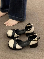 Aiertu Sandals Shallow Mouth Comfort Shoes for Women Summer Heels Buckle Med Suit Female Beige Mary Jane New Girls Block Retro Fas Aiertu