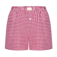 Aiertu Gingham Boxer Shorts for Women Teen-girls Elastic Waistband Pull-on Red Blue Plaid Shorts Outfit Casual Lounge Summer Shorts Aiertu