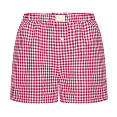 Aiertu Gingham Boxer Shorts for Women Teen-girls Elastic Waistband Pull-on Red Blue Plaid Shorts Outfit Casual Lounge Summer Shorts Aiertu
