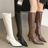 Soft Leather Pointed Toe Knee High Boots High Heels Zipper Women Pumps Ladies Long Stretch Modern Boots Aiertu