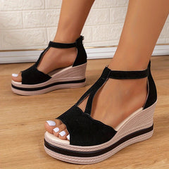 Aiertu Retro Chunky Platform Gladiator Sandals for Women Plus Size Wedge High Heels Sandals Woman Comfy Peep Toe Platform Sandles 43 Aiertu