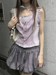 Aiertu Summer Patchwork Contrast Color Tanks Women Harajuku Bandage Sleeveless Tops Fairy Korean Fashion Casual Camisole Y2k Aesthetic Aiertu