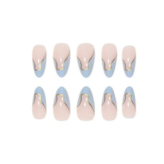 Aiertu 24 Pieces Long Almond Irregular French style Pattern ABS Full Cover Glossy False Nails Aiertu