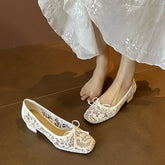 AIERTU - New Women's Shoes Exquisite Lace Square Head Low Heels for Woman Elegant French Style Casual Shoes Designer Shoes Zapatos Mujer Aiertu