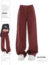 Aiertu Women Red Jeans Harajuku Vintage 2000s Y2k Baggy Denim Trousers Harajuku Oversize Wide Cowboy Pants 90s Trashy Punk Clothes Aiertu
