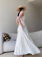 Aiertu Off White Suspender Dress For Women'S Summer 2024 New Design Sense V-Neck Sleeveless Waist Slimming Holiday Long Dress Aiertu