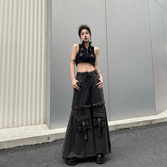 Aiertu 2024 Spring Women Vintage Baggy Streetwear Denim Skirt Grunge 00S High Waist Y2K High Street Basic A-Line Lady Pockets Skirt Aiertu