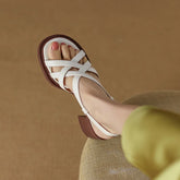 Aiertu Summer Women Shoes Open Toe Chunky Heel Women Sandals Split Leather High Heels Cross-tied Shoes Handmade Shoes for Women Aiertu