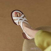 Aiertu Summer Women Shoes Open Toe Chunky Heel Women Sandals Split Leather High Heels Cross-tied Shoes Handmade Shoes for Women Aiertu