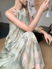 Aiertu Summer Women Elegant Casual Midi Dress Sleeveless Loose Vintage Chic Party Beach Holiday Clothes Female Print Vestidos New Aiertu
