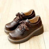 Aiertu Lace-up Retro Uniform Shoes Loafers College Style Jk Small Leather Shoes Brown Vintage Lace Round Head Women's Lolita Shoe Aiertu