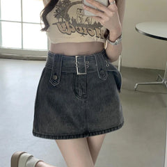 Aiertu Denim Skirt Shorts Vintage Sexy High Waist Slim Up Mini Wrap Skirt Retro Fashion Streetwear Solid Summer Jean Skirt Aiertu