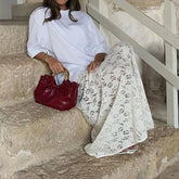 AIERTU - Sexy Sheer Lace High Waist Loose Women Maxi A-line Skirts Summer Holiday Party Consise White Skirt Beachwear Aiertu