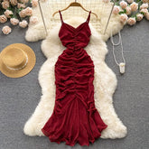 Aiertu Evening Party Women Mermaid Dress Summer Ruched Backless Sexy Elegant Ladies French Style Solid Long Dresses Aiertu
