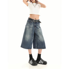 Aiertu Fashion Harajuku Vintage High Waist 2000S Blue Denim Shorts Women's Casual Loose Fit Y2K Punk Streetwear Style Baggy Shorts Aiertu