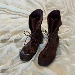 AIERTU - New Women's Shoes Retro Luxury Genuine Leather Motorcycle Boots for Woman Fashion Lace Mid Calf Boots Designer Shoes Botas Mujer Aiertu