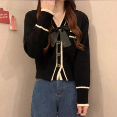 Aiertu Coquette Bow Cardigan Sweater Woman Elegant Knitted Tops Korean Fashion Sweet Cute Autumn Winter Long Sleeve Sweaters Aiertu
