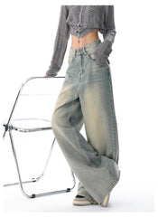 Aiertu American Vintage Y2K Wide Leg High Waist Straight Jeans Pants Women's Casual Baggy Grunge Streetwear Style Denim Trouser Aiertu