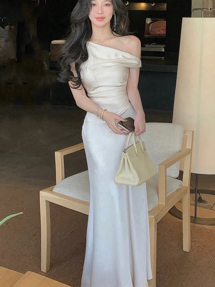 Aiertu Vintage Elegant Evening Party Dresses Women Summer Solid Fashion Korean Y2k Design Dress Female Irregular Slim Casual Clothing Aiertu