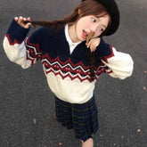Aiertu Vintage Sweater Women Preppy Style Kawaii Knit Pullovers Japanese Style Patchwork Autumn Winter Retro Casual Sweaters Aiertu