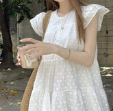 AIERTU - Sweet Wind White Embroidery Dress Women's Summer New Stacked A-shaped Cake Dress Aiertu