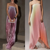 AIERTU - New Women's Gradient Color Tube Top Dress Sleeveless Pleated High Waist Midi Dress Party Club Streetwear Fashion Outfit Aiertu