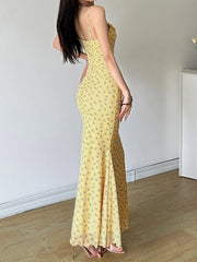 Aiertu Prairie Chic Floral Trumpet Dress Holiday Sexy Slim Slash Neck Sleeveless Maxi Dresses For Women 2024 Summer Fashion Aiertu