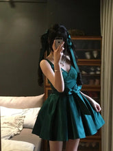 AIERTU - Lace Suspender Satin Dress Summer New Delicate Bow Waist Pleated Skirt Aiertu