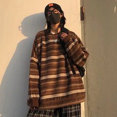 Aiertu WINTER OUTFITS Knitted Sweaters Women Oversized V Neck Striped Pullover Vintage Sweater Autumn Winter Retro Warm Jumper Harajuku Loose Sweater aiertu
