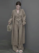 Aiertu New Autumn Winter Women Knitted Three Piece Set Cardigan Sweater + Single Breasted Vest Tops And Wide Leg Pants Fashion Elegant Aiertu