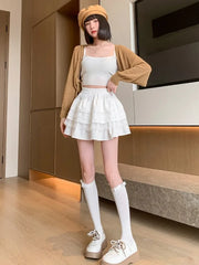 Aiertu Coquette Y2k Lace Cake Mini Skirt Sweet Girls Kawaii Cute Ruffles Patchwork Skirt 2024 Spring Japanese Harajuku Aiertu