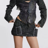 Aiertu 2024 Spring American Grunge Hotsweet Style Solid Color Zipper Skirts Women's Retro Casual High Waist Slim Fit Female Mini Skirt Aiertu