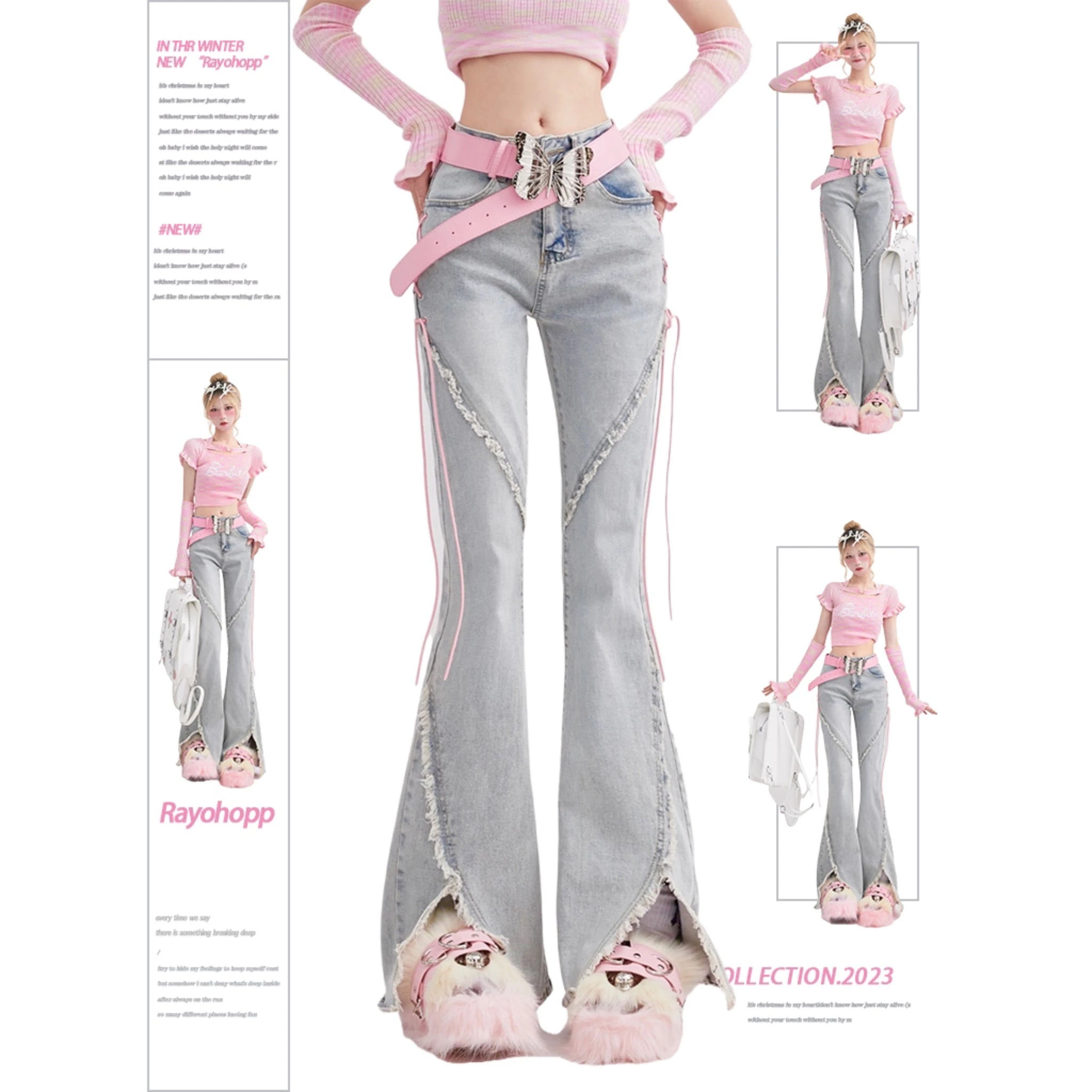 Aiertu Harajuku Streetwear Retro Fashion Women High Waist Jeans Horn Fork Design Wide Leg Straight Loose Denim Trousers Y2K Baggy Pants Aiertu