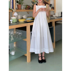 AIERTU - Korean Style Chic Versatile Color Block Wide Shoulder Strap Pleated Design Dress Street Style Summer Casual Women's Dress Aiertu