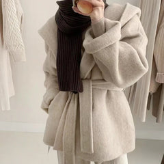 Aiertu Winter Jacket Women Thick Warm Loose Style Hood Luxury Casual Double -sided Wool Blends Ladies Miss Leisure Woolen Coat Aiertu