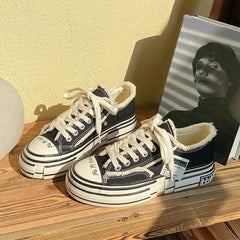 Aiertu Women Canvas Shoes Female Multicolor Platform Sneakers Ladies Lace Up Thick Bottom Casual Shoes Flat Skateboard Shoes Aiertu