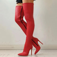 12 Autumn/Winter Women's Boots Pointed Side Zipper Slim High Heels Large Over Knee Boots Women's Boots Platform Boots Womens Shoes Aiertu