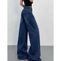 Aiertu Blue Womens Jeans High Waist Vintage Straight Summer Plus Size Y2K Denim Pants Streetwear American Baggy Wide Leg Denim Trouser Aiertu