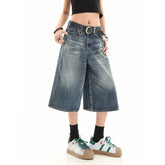 Aiertu Fashion Harajuku Vintage High Waist 2000S Blue Denim Shorts Women's Casual Loose Fit Y2K Punk Streetwear Style Baggy Shorts Aiertu