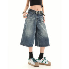 Aiertu Fashion Harajuku Vintage High Waist 2000S Blue Denim Shorts Women's Casual Loose Fit Y2K Punk Streetwear Style Baggy Shorts Aiertu