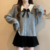 Aiertu Kawaii Sweet Cardigan Sweater Woman Grey Bow Knitted Tops Coquette Fashion Korean Style Sweater Autumn Winter Casual Aiertu