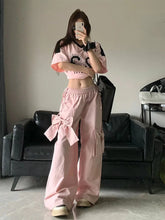 Aiertu New Design Gyaru Jeans Woman Vintage High Waist Wide Leg Pants Bow Elastic Waist Baggy Trousers Casual Tide Streetwear Simple Aiertu