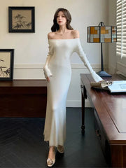 Aiertu DRESS TO IMPRESS Autumn Elegant Sexy Solid Midi Knit Dress Women Long Sleeve Slim Spring New French Vintage Wedding Party Vestidos Robe Mujers Aiertu