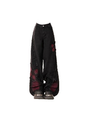 Aiertu Women's Black Gothic Baggy Jeans Harajuku Y2k Aesthetic Butterfly Denim Trousers Korean Jean Pants Vintage 2000s Trashy Clothes Aiertu